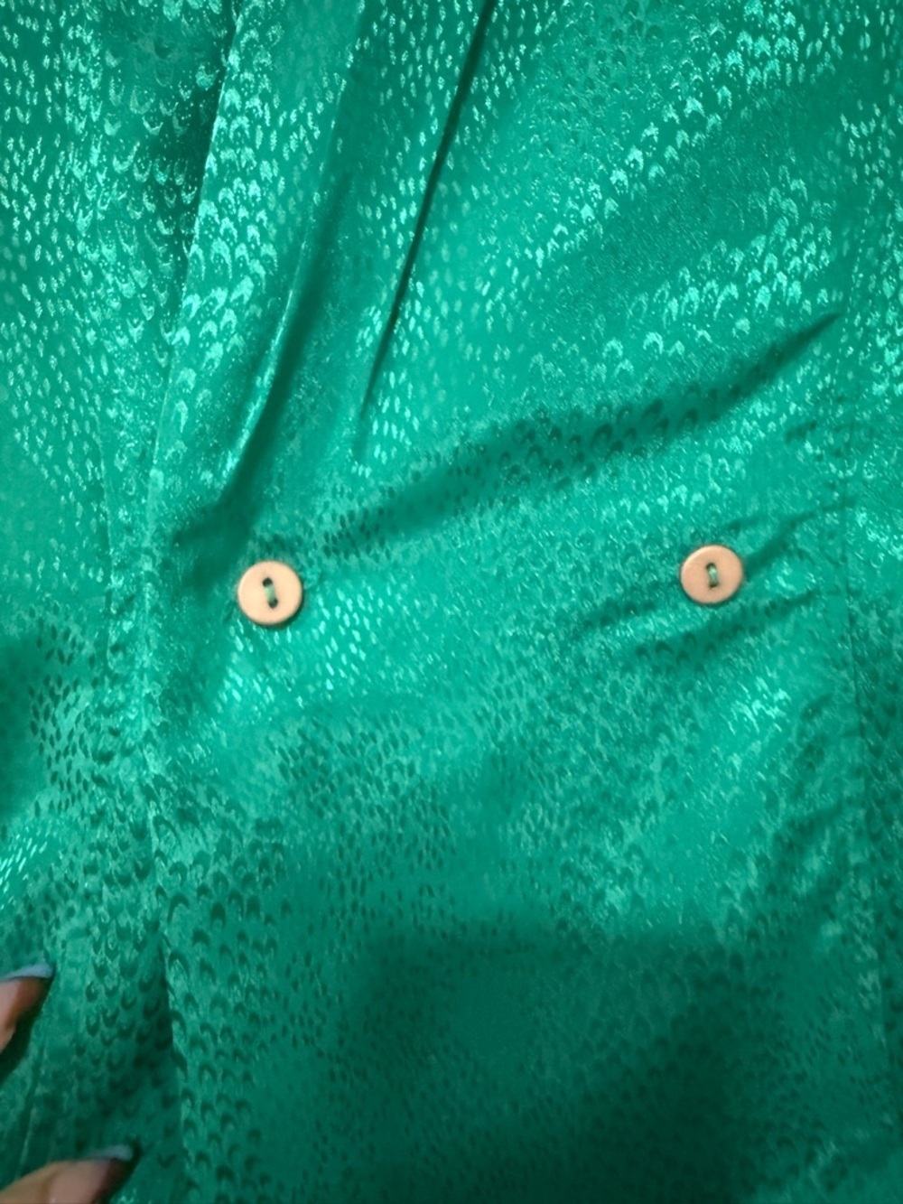 Vintage Emerald Satin Wrap Blouse 90s Textured Jacquard Top S/M - Picture 7 of 9